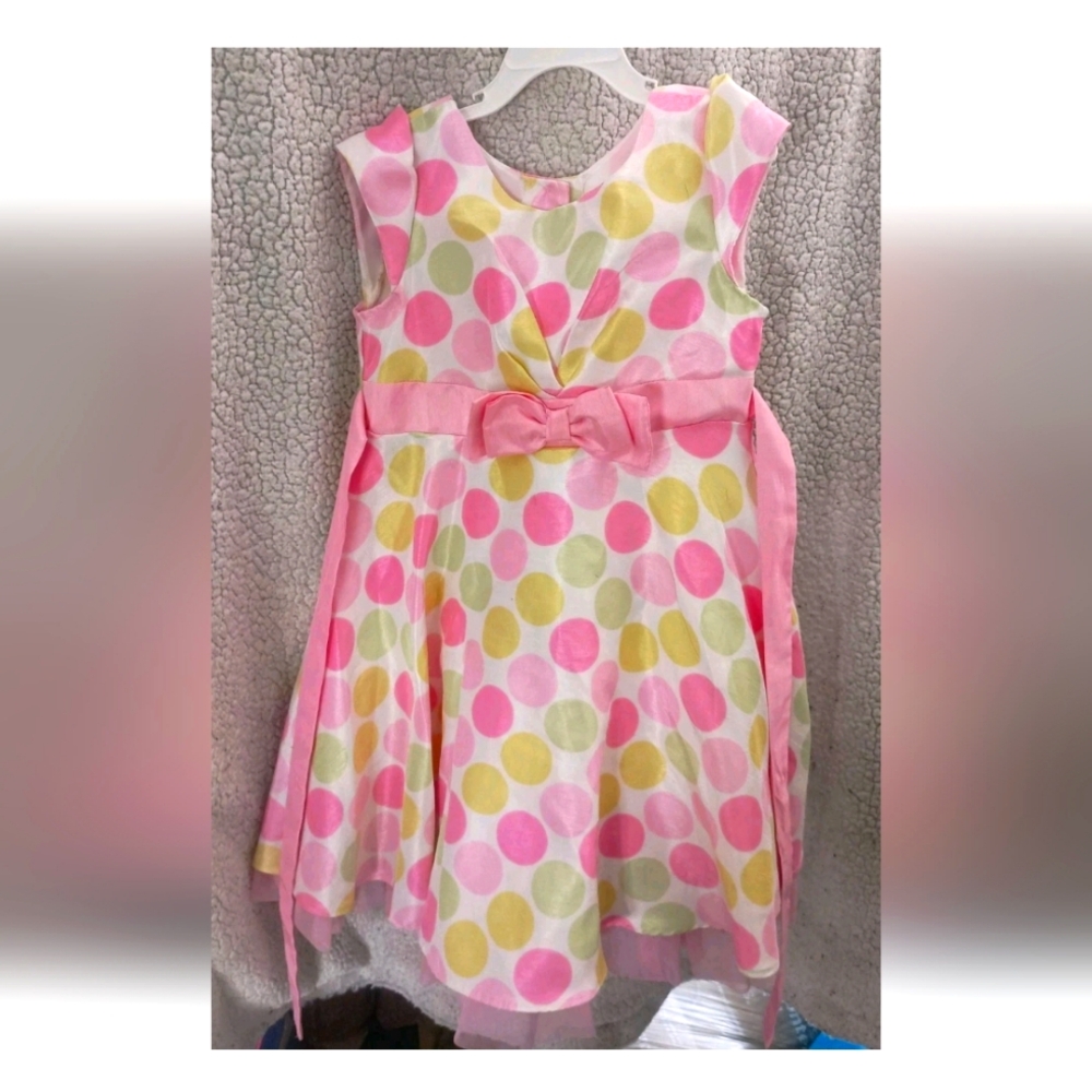 Girls Pink Polka Dot Dress with Bow Size 5